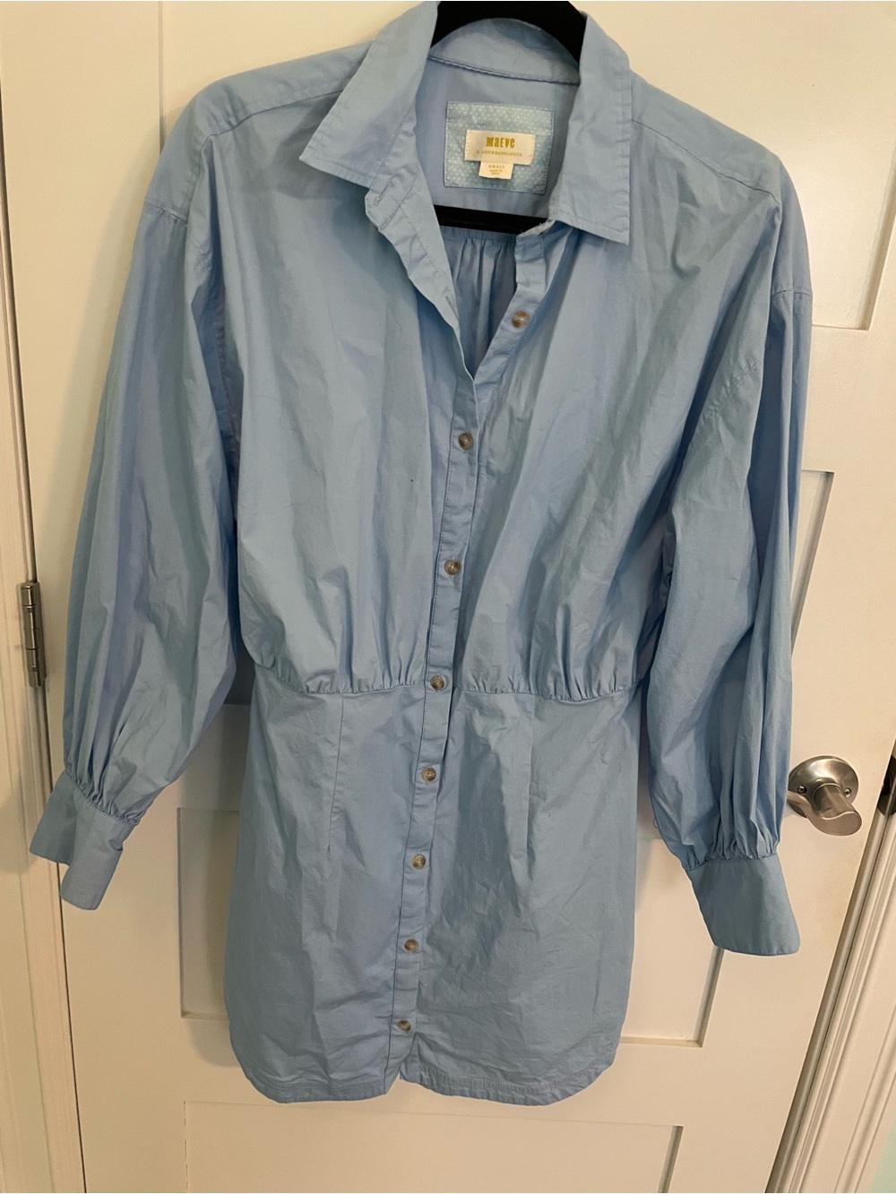 Anthropologie Light Blue Long-Sleeve Button Shirt Dress